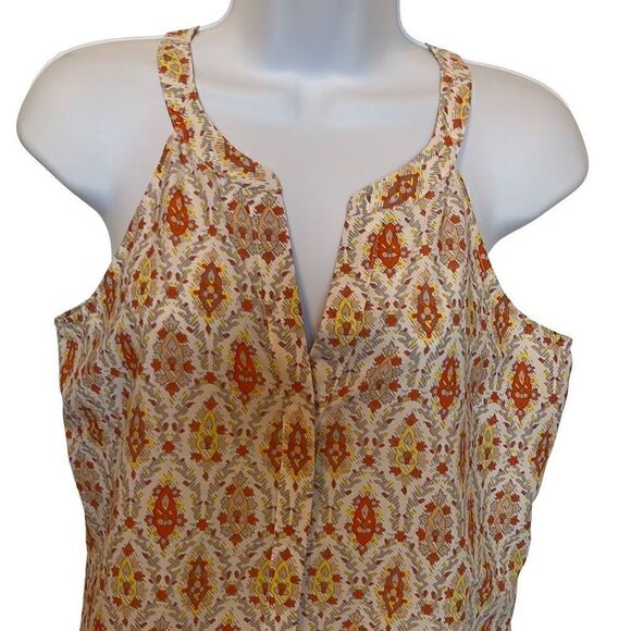 đ
șSanctuaryâEUCâOrange YellowâFloralâAbstractâPrintâButtonâDownâSleevelessâBlouse - Picture 2 of 7